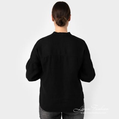 PALMA black linen blouse from the back side