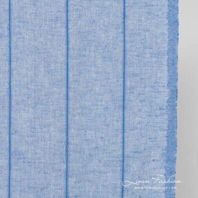 Linen cotton blue fabric with vertical stripes