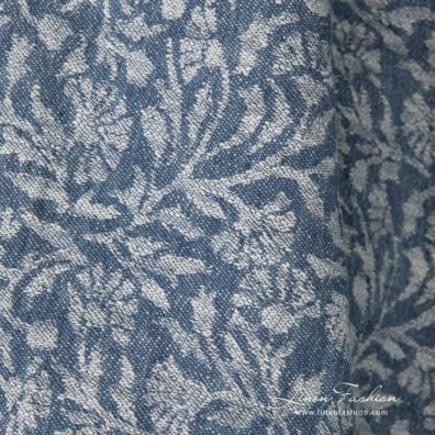 Linen cotton jacquard fabric with flowery ornaments, washed