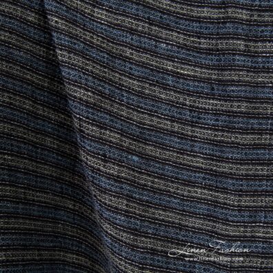 Striped linen fabric in waffle pattern, multicolored stripes