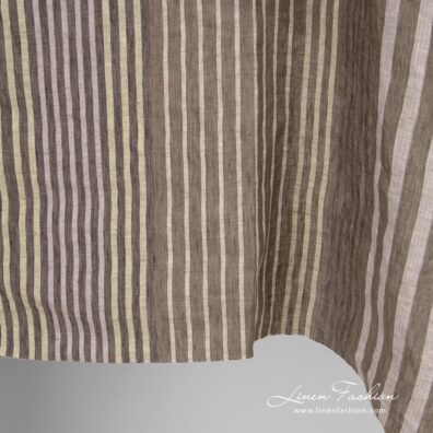 Multicolored linen fabric with stripes, high quality