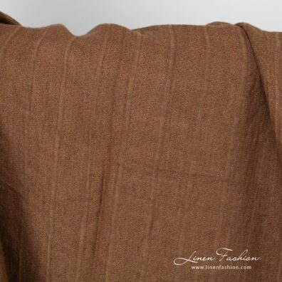 Striped linen fabric in brown color