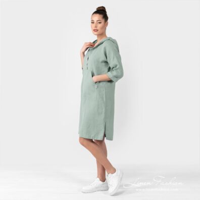 EMY mint green linen dress in straight silhouette