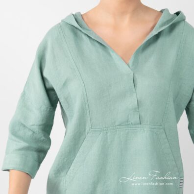 EMY mint green linen dress with hoodie