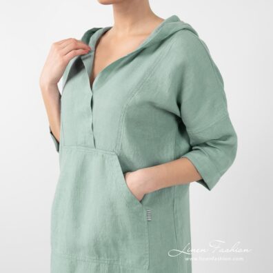 EMY mint green linen dress with front pocket
