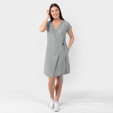 CATALINA wrap type light grey linen dress