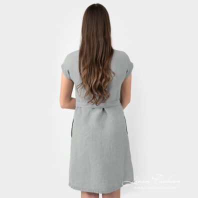 CATALINA wrap type light grey linen dress back side