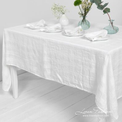 PORTO white linen tablecloth