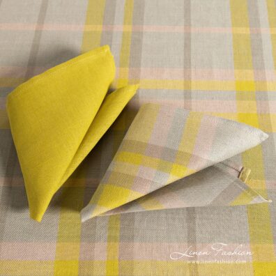 Yellow grey linen tablecloth with matching napkins METIS