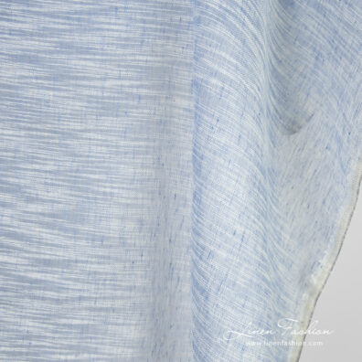 Blue linen cotton fabric with white stripes