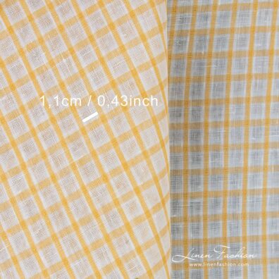 Linen fabric in yellow-white checks, 150cm width