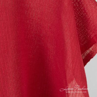 Transparent red linen cotton fabric in vertical stripes