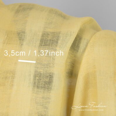 Yellow linen fabric in checks