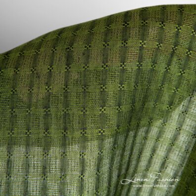 Green linen fabric in openweave checks
