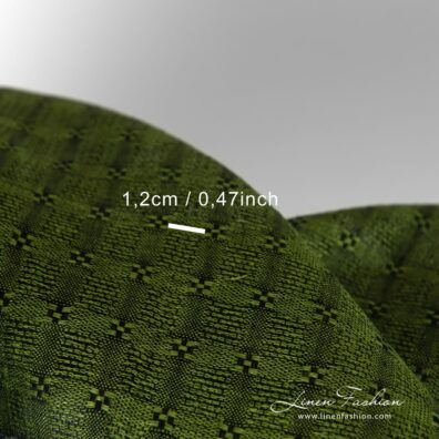 Green linen fabric in checks