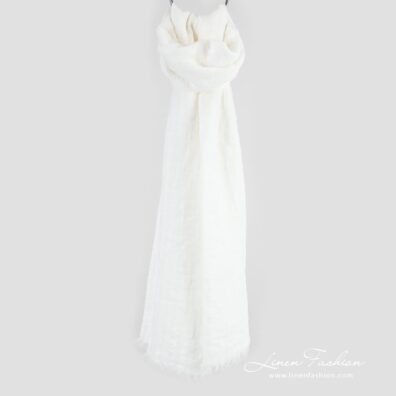 COPEN white linen shawl in openweave stripes