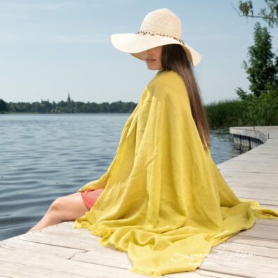 Linen cotton yellow beach towel, specially washed to increase softness