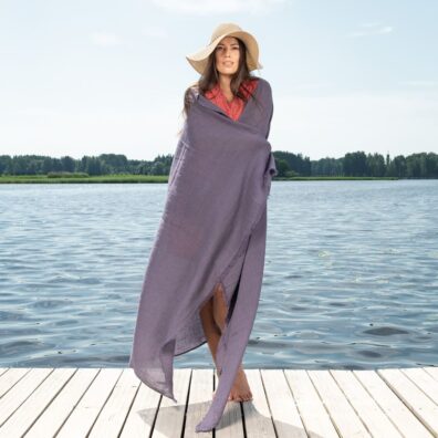Violet linen beach towel