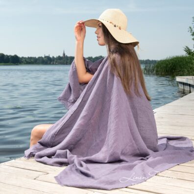 Lightweight linen cotton beach towel, specially washed to increase softness