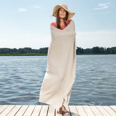 Linen light grey beach towel