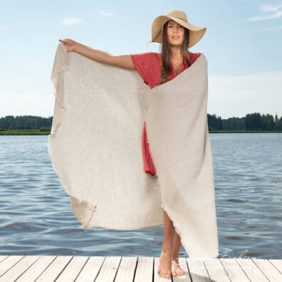 Linen cotton light grey beach towel, specially washed to increase softness