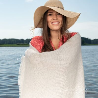 Linen cotton light grey beach towel in fine delicate design