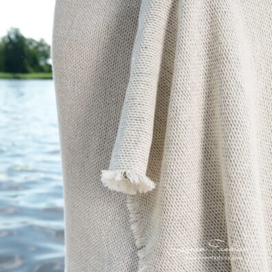 Linen cotton beach towel woven in off-white and bluish grey yarns