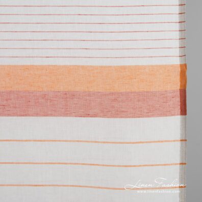 Linen cotton fabric with orange stripes for kitchen towels
