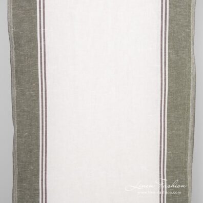 Linen cotton fabric with green and brown stripes