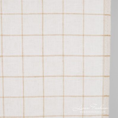Linen fabric in beige checks, 60cm width