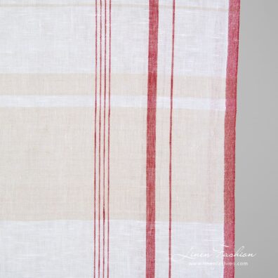 Linen fabric with grey and red stripes, highly absorbent