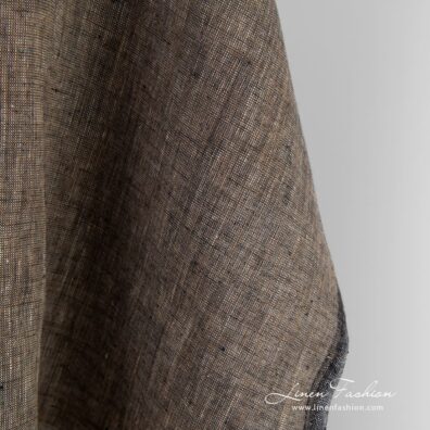 Linen fabric woven in brown, cream and black yarns