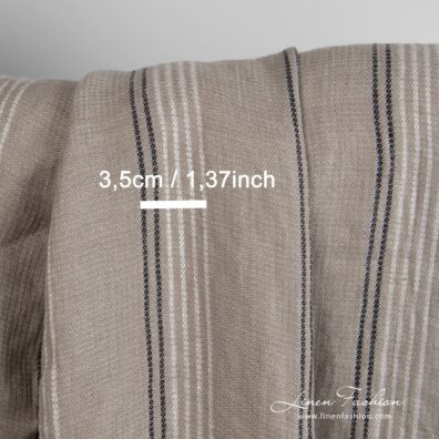 Linen fabric woven from greyish brown, white and black yarns