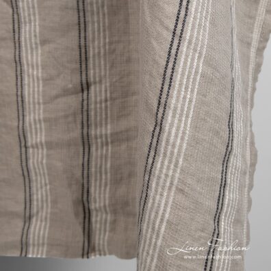 Grey brown linen fabric in stripes, perfect for towels, bathrobes and bedding sets