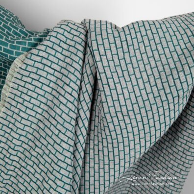 Linen cotton fabric in green and grey colors