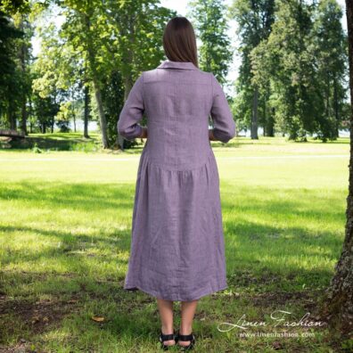 Long violet linen dress from the backside