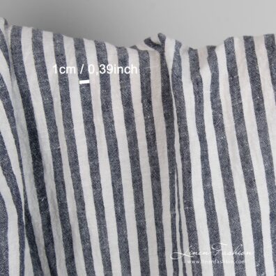285cm width linen fabric in dark blue vertical stripes