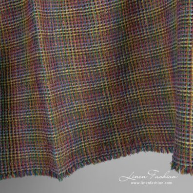 Brown linen cotton fabric in waffle pattern, specially washed to increase softness