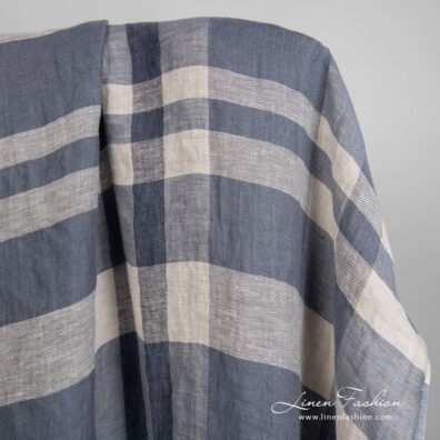 Linen fabric in grey stripes, specially washed to increase softness