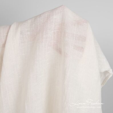 Off-white linen cotton fabric in plain weave, for light clothes, shawls, curtains