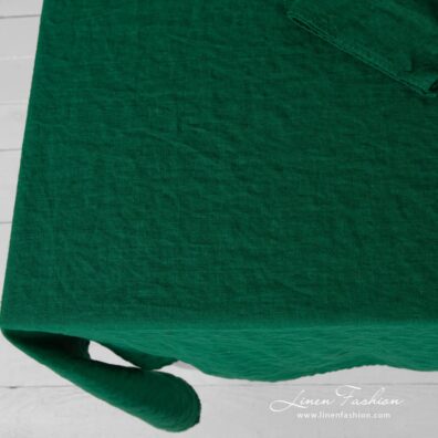 Green linen tablecloth, specially washed