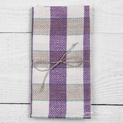 Linen kitchen towel in rhombuses and checks