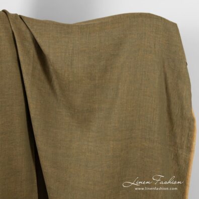 Herringbone linen fabric in brown and dark green