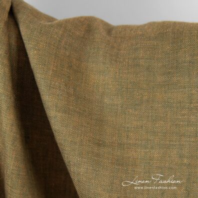 Linen fabric in brown and dark green colors