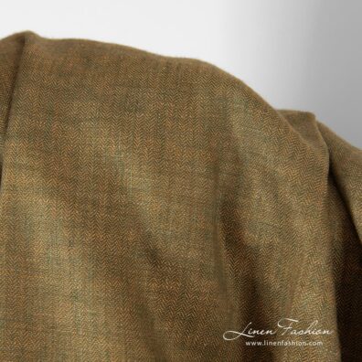 Double-sided linen fabric in brown and dark green colors