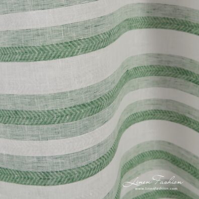 Green and white linen fabric in stripes