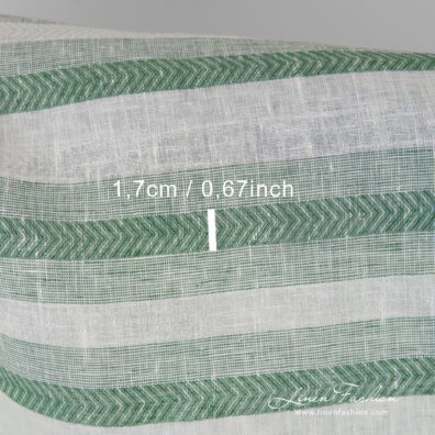 Green and white linen fabric in stripes, perfect for home textile
