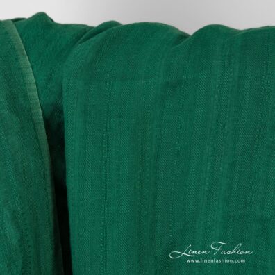 Green linen fabric in twills, washed