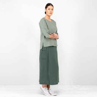 linen skirt with cargo pocket full view.