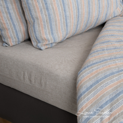 linen cotton bedlinen in stripes, sheets -flat & fitted.
